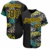 Custom Black Yellow 3D Pattern Design Hawaii Tropical Palm Leaves With Animal Print Authentic Baseball Jersey