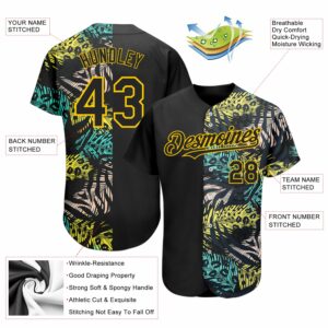 Custom Black Yellow 3D Pattern Design Hawaii Tropical Palm Leaves With Animal Print Authentic Baseball Jersey 2 3DPattern1429 2