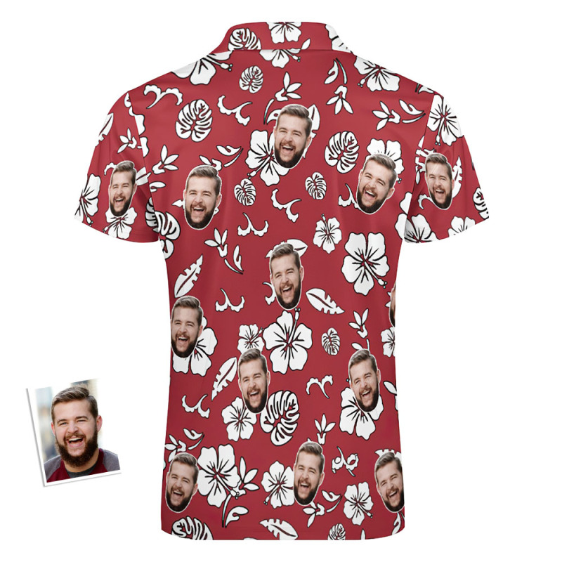 Custom Red Flowers Men’s Polo Shirt Personalized Face Funny Polo Shirt with Zipper Custom Red Flowers Men’s Polo Shirt Personalized Face Funny Polo Shirt with Zipper