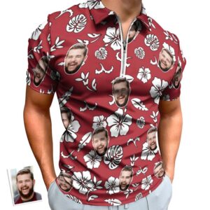 Custom Red Flowers Men's Polo Shirt Personalized Face Funny Polo Shirt with Zipper 1 CTS2311 2 800x