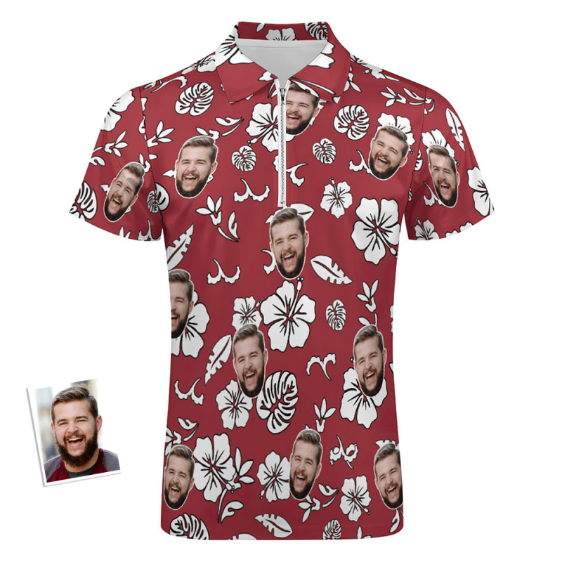 Custom Red Flowers Men’s Polo Shirt Personalized Face Funny Polo Shirt with Zipper Custom Red Flowers Men’s Polo Shirt Personalized Face Funny Polo Shirt with Zipper