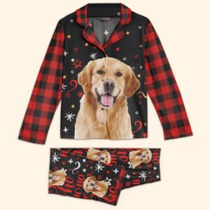 Christmas Pajamas Personalized Womens Pajamas SetFunny Birthday Gift For Wife Mom Dog Mom Cat Mom Pet Lovers Plaid Pattern 1