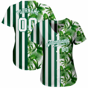 Custom Kelly Green White-Kelly Green 3D Pattern Design Tropical Palm Leaves Authentic Baseball Jersey 1 kelly green 0193 1