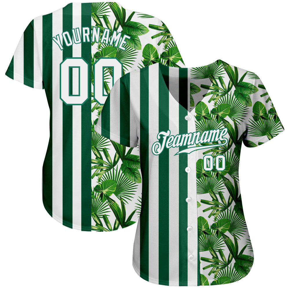 Custom Kelly Green White-Kelly Green 3D Pattern Design Tropical Palm Leaves Authentic Baseball Jersey Custom Kelly Green White-Kelly Green 3D Pattern Design Tropical Palm Leaves Authentic Baseball Jersey