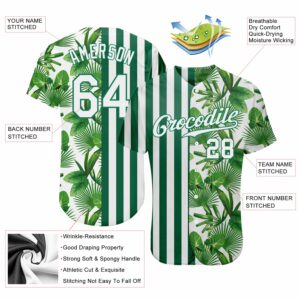 Custom Kelly Green White-Kelly Green 3D Pattern Design Tropical Palm Leaves Authentic Baseball Jersey 2 kelly green 0193 2