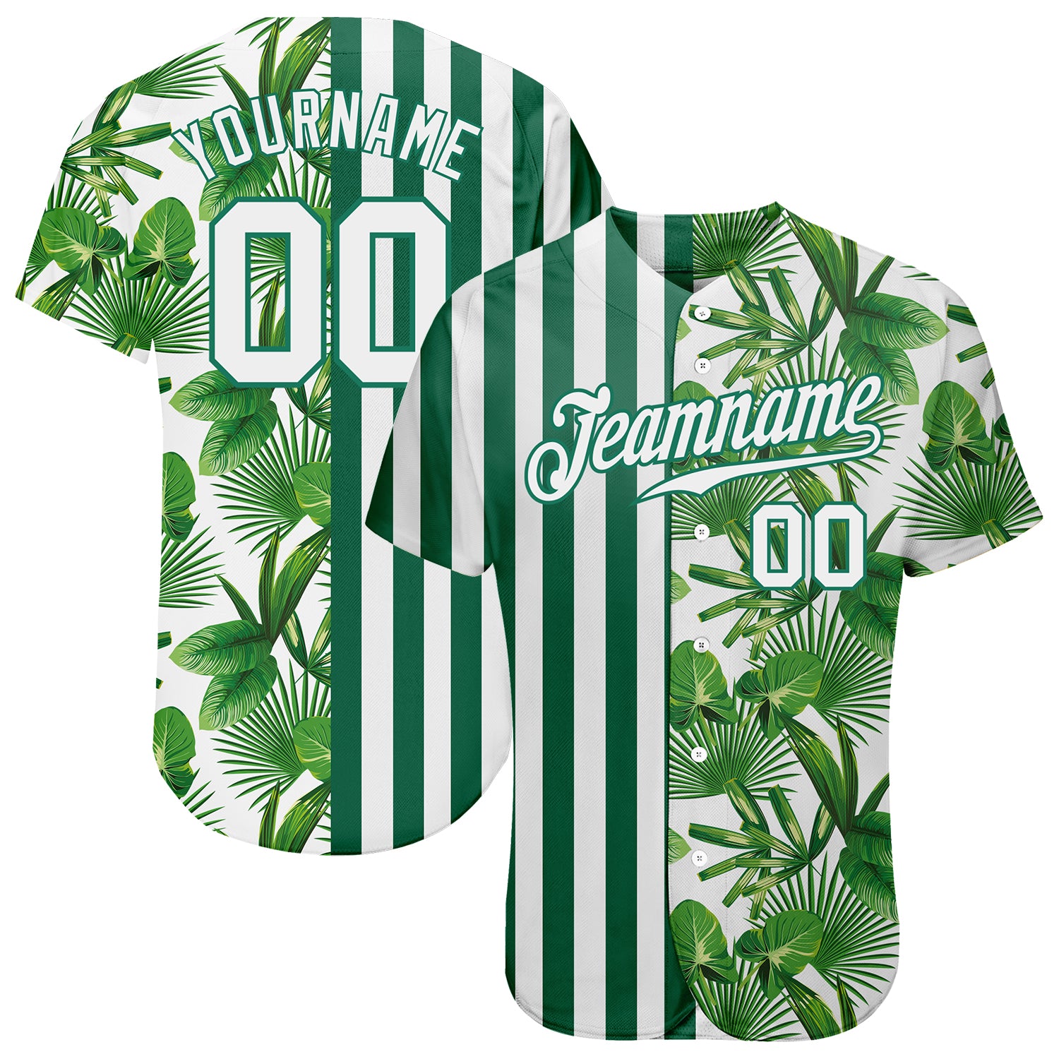 Custom Kelly Green White-Kelly Green 3D Pattern Design Tropical Palm Leaves Authentic Baseball Jersey Custom Kelly Green White-Kelly Green 3D Pattern Design Tropical Palm Leaves Authentic Baseball Jersey